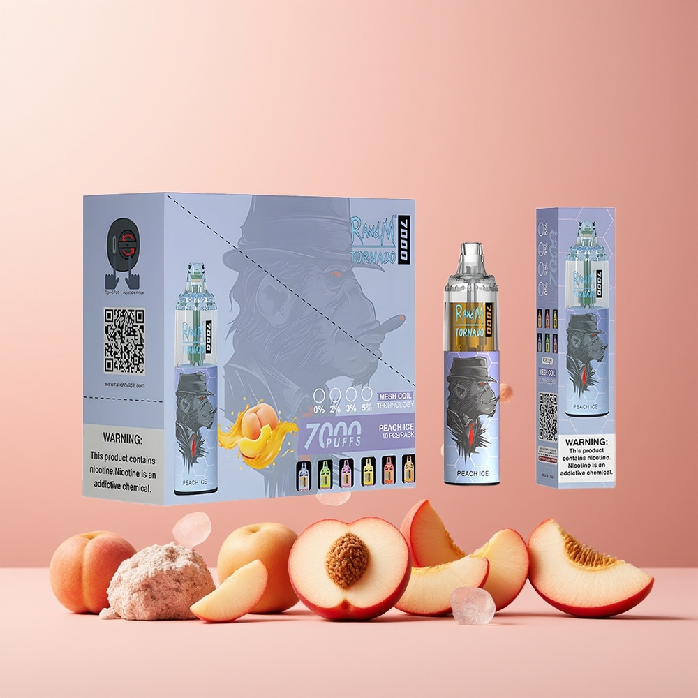 RandM Fumot Tornado 7000 Puffs Disposable Vape Peach Ice New Zealand Wholesale 14ML 850MAH Mesh Coil Type-C RGB Air-Adjustable