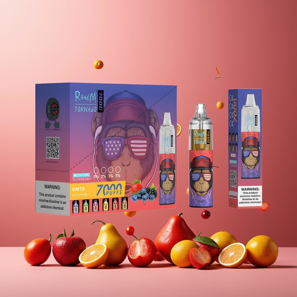 RandM Fumot Tornado 7000 Puffs Disposable Vape Vimto New Zealand Wholesale - 14ML E-liquid, 850MAH, Mesh Coil, Type-C, RGB, Air-Adjustable