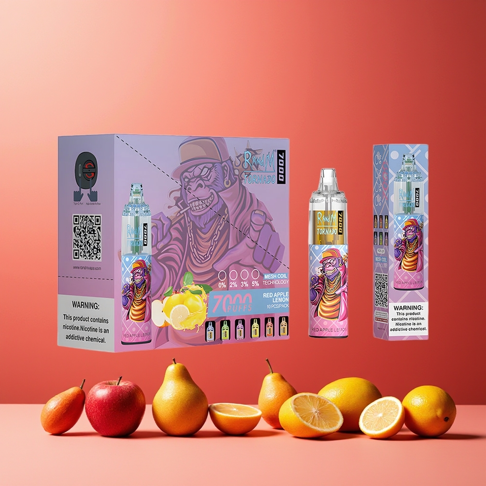 RandM Fumot Tornado 7000 Puffs New Zealand Wholesale Disposable Vape 14ML 850MAH Mesh Coil RGB Red Apple Lemon
