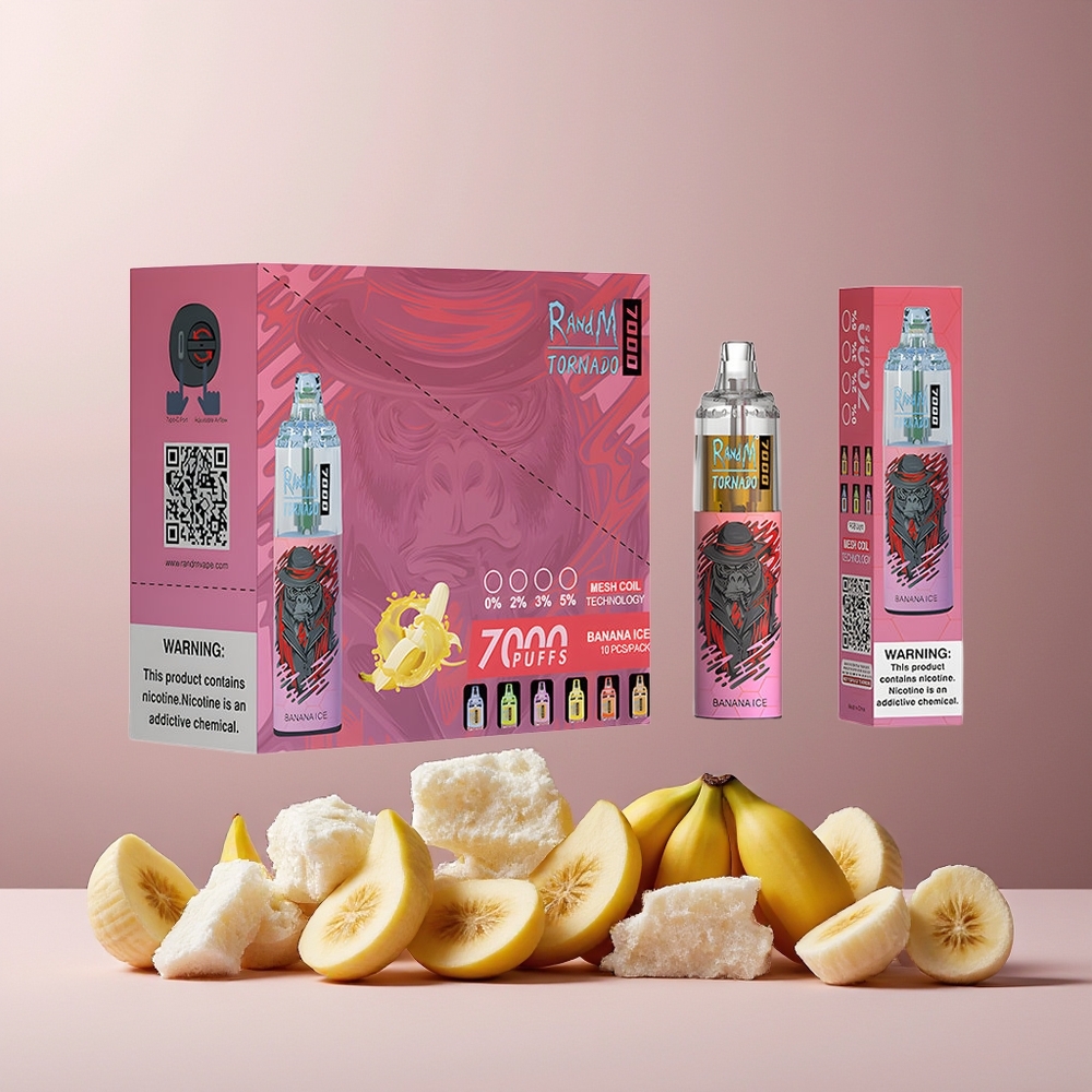 RandM Fumot Tornado 7000 Puffs New Zealand Wholesale Disposable Vape Banana Ice 14ML 850MAH Mesh Coil Type-C RGB Air-Adjustable