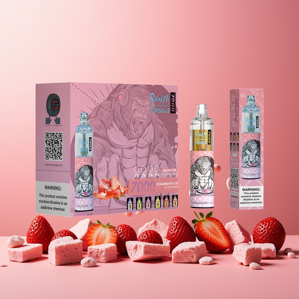 RandM Fumot Tornado 7000 Puffs New Zealand Wholesale Disposable Vape Strawberry Ice 14ML 850MAH Mesh Coil Type-C RGB Light Air-Adjustable