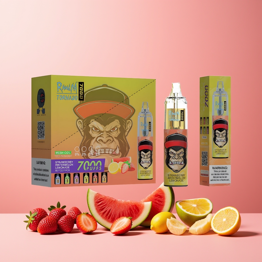 RandM Fumot Tornado 7000 Puffs New Zealand Wholesale Disposable Vape Strawberry Watermelon Lemonade 14ML 850MAH Mesh Coil Type-C RGB Air-Adjustable