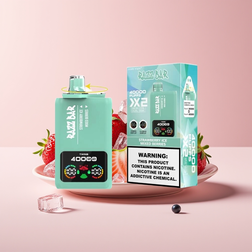 Razz Bar 40000 Puffs Disposable Vape New Zealand Wholesale Strawberry Ice & Mixed Berries with Power Screen Display, 1.0Ω 2 Mesh Coil, 650mAh Battery Type-C Port, 2%/5% Nicotine