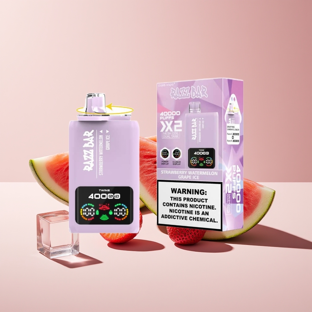 Razz Bar 40000 Puffs Disposable Vape Strawberry Watermelon & Grape Ice with Power Screen Display, 650mAh Type-C, 2%/5% Nicotine - New Zealand Wholesale