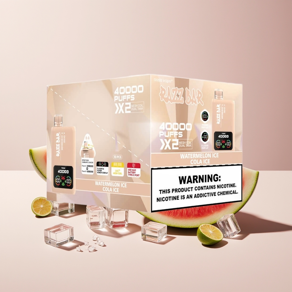 Razz Bar 40000 Puffs Disposable Vape Watermelon Ice & Cola Ice New Zealand Wholesale - Power Screen, 1.0Ω 2 Mesh, 650mAh Type-C, 2%/5% Nic