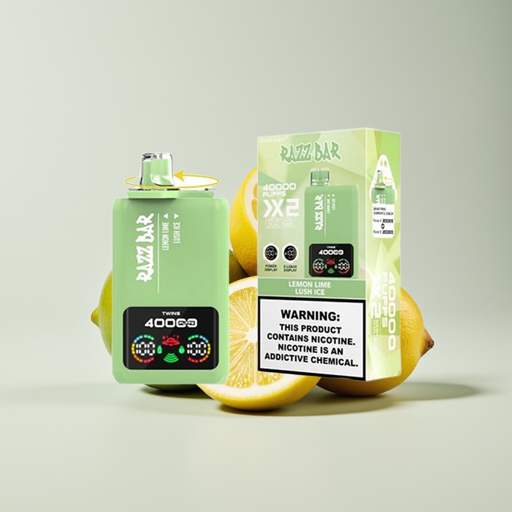 Razz Bar 40000 Puffs New Zealand Wholesale Disposable Vape Lemon Lime & Lush Ice with Power Screen Display 650mAh Mesh Coil