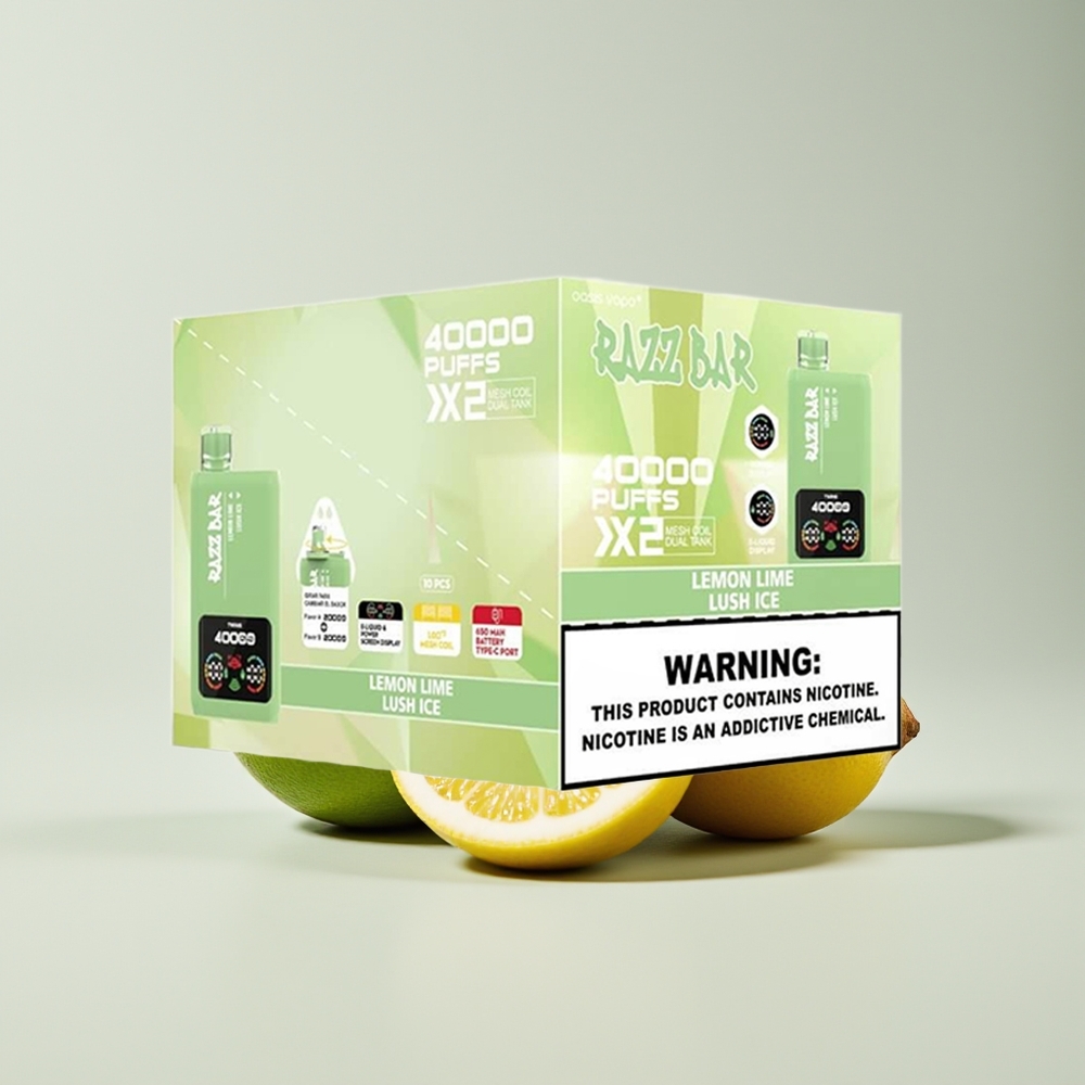 Razz Bar 40000 Puffs New Zealand Wholesale Disposable Vape Lemon Lime & Lush Ice with Power Screen Display 650mAh Mesh Coil