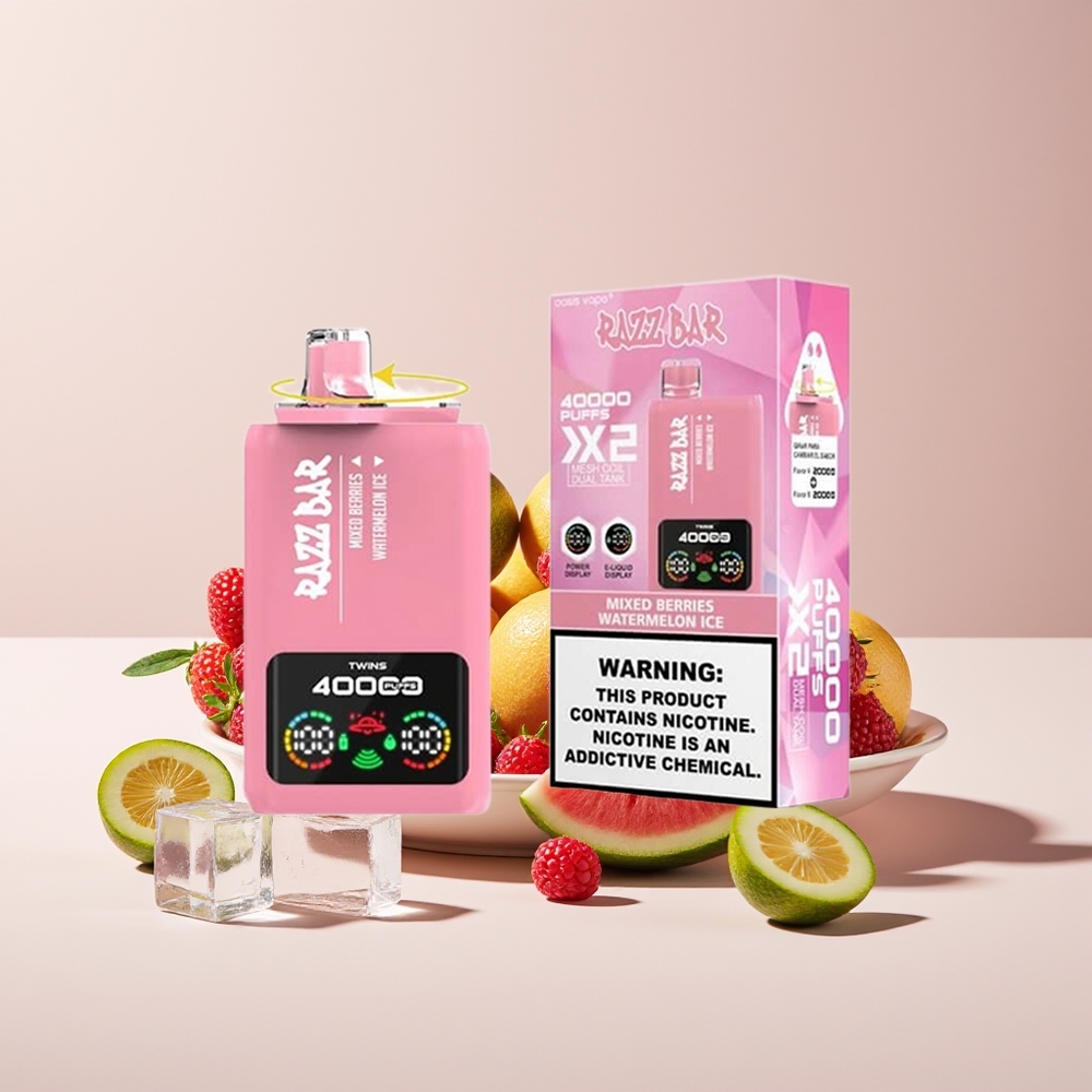 Razz Bar 40000 Puffs New Zealand Wholesale Disposable Vape with Power Screen, 650mAh Battery, Mixed Berries & Watermelon Ice
