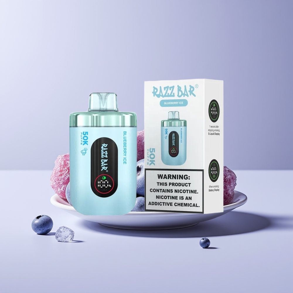 Razz Bar 50K Puffs 650mAh Rechargeable 1.0Ohm Mesh 2% Nicotine Disposable Vape Blueberry Ice New Zealand Wholesale