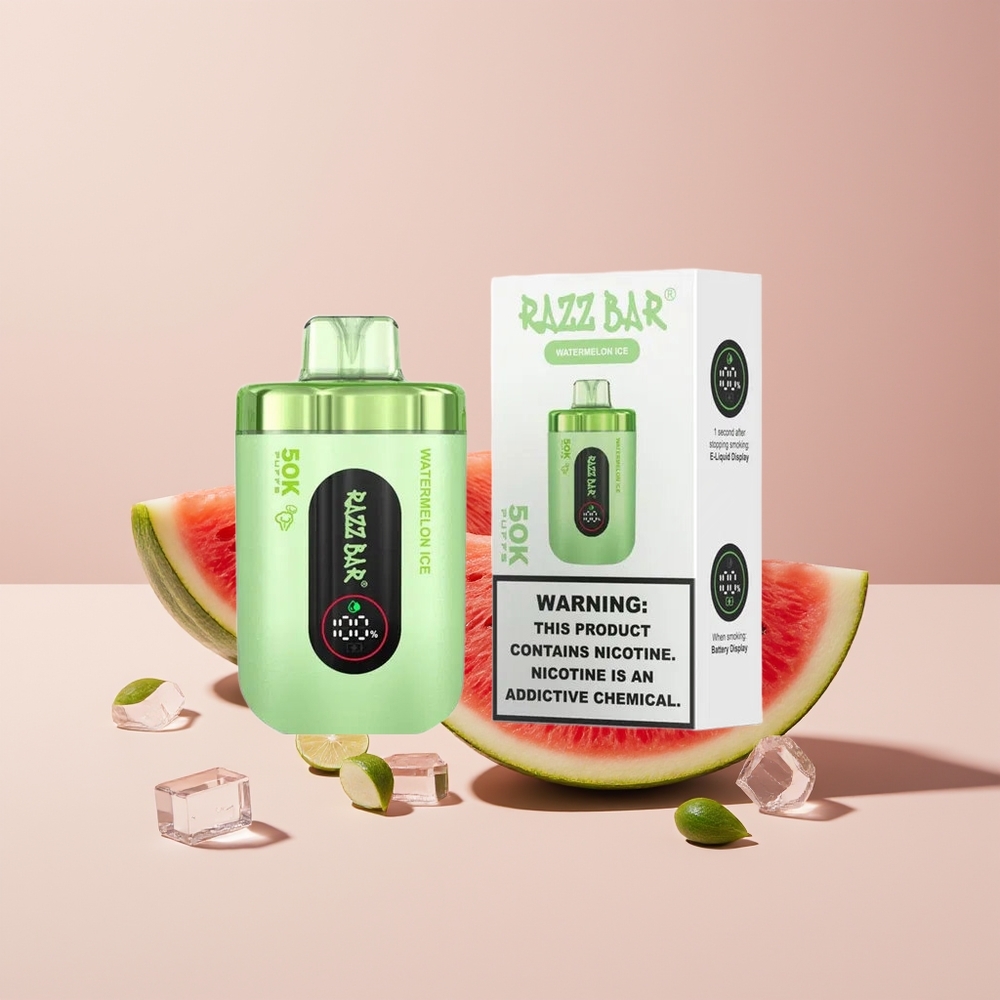 Razz Bar 50K Puffs 650mAh Rechargeable 2% Nicotine Disposable Vape Watermelon Ice New Zealand Wholesale