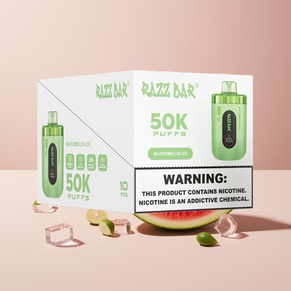 Razz Bar 50K Puffs 650mAh Rechargeable 2% Nicotine Disposable Vape Watermelon Ice New Zealand Wholesale