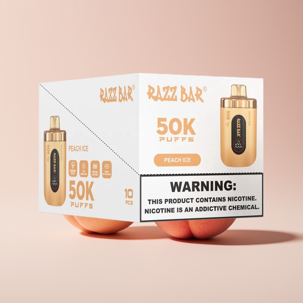 Razz Bar 50K Puffs 650mAh Type-C Disposable Vape Peach Ice New Zealand Wholesale