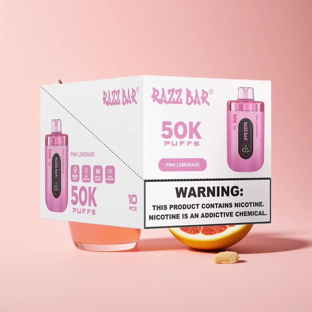 Razz Bar 50K Puffs 650mAh Type-C Disposable Vape Pink Lemonade New Zealand Wholesale