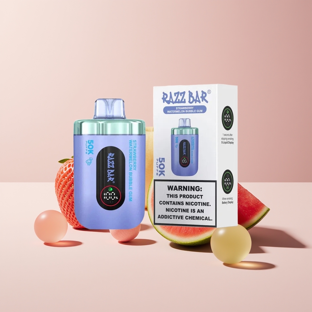 Razz Bar 50K Puffs 650mAh Type-C Disposable Vape Strawberry Watermelon Bubble Gum New Zealand Wholesale