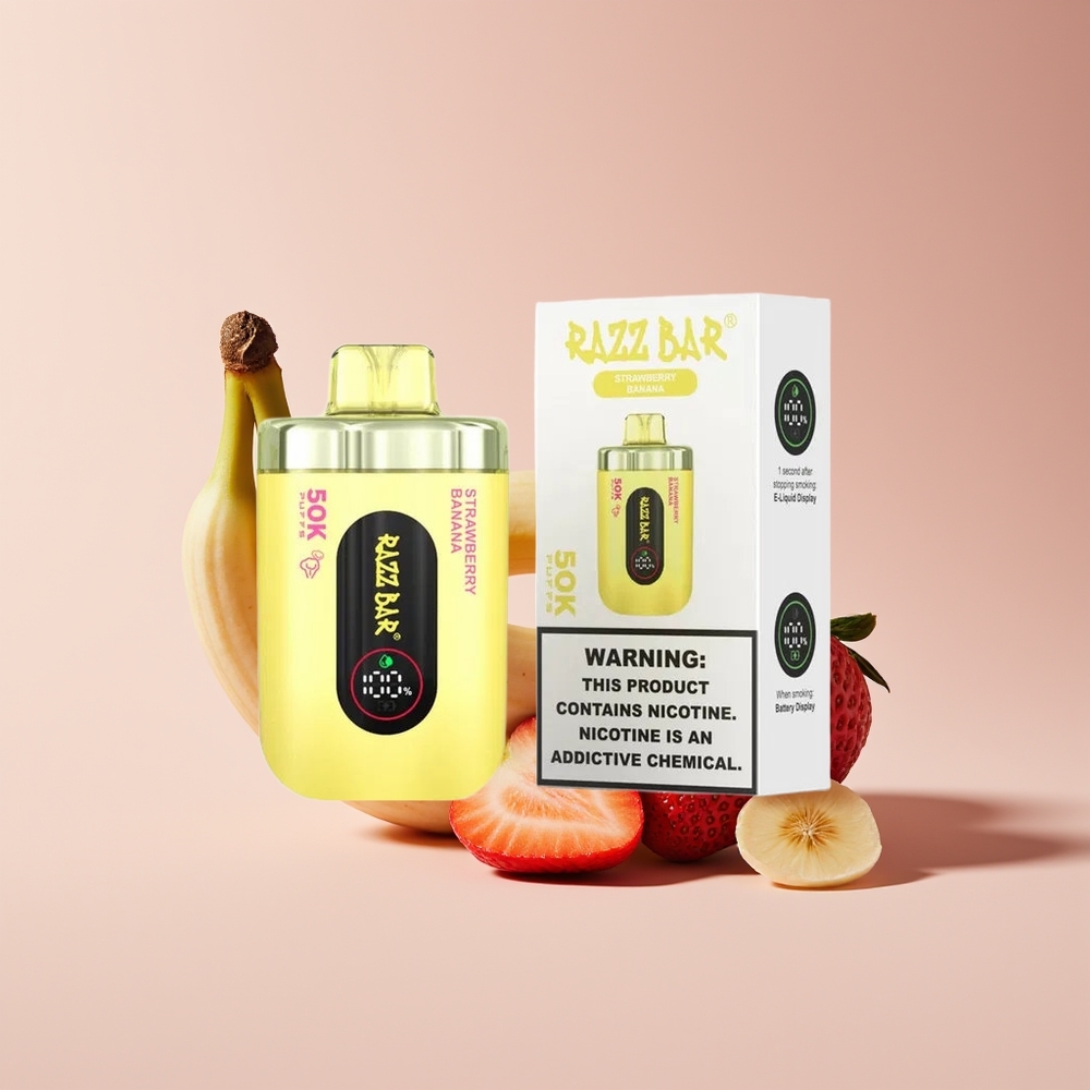 Razz Bar 50K Puffs 650mAh Type-C Strawberry Banana Disposable Vape New Zealand Wholesale