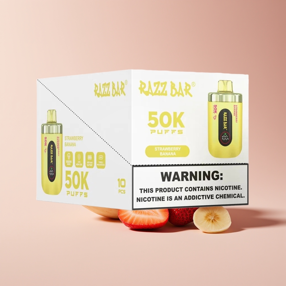 Razz Bar 50K Puffs 650mAh Type-C Strawberry Banana Disposable Vape New Zealand Wholesale