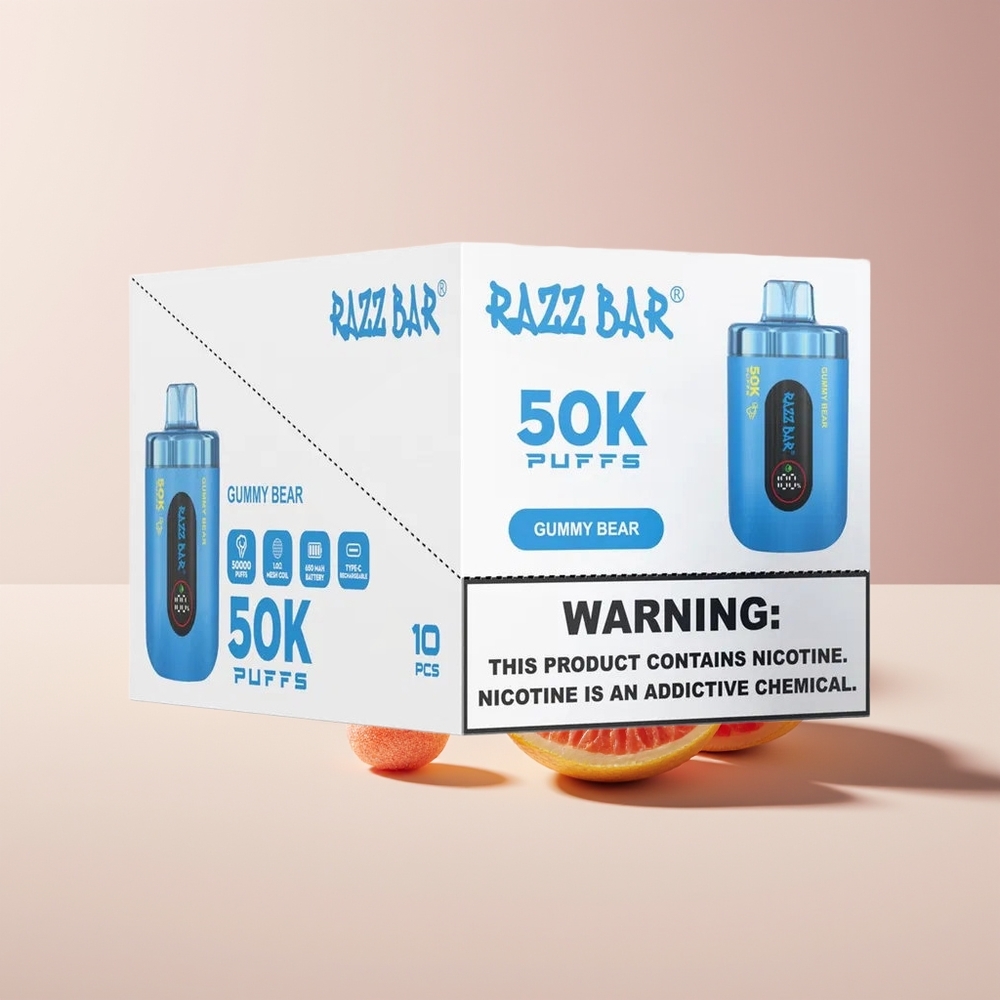 Razz Bar 50K Puffs Disposable Vape Gummy Bear New Zealand Wholesale 1.0 Ohm Mesh 650mAh Type-C 2% Nic