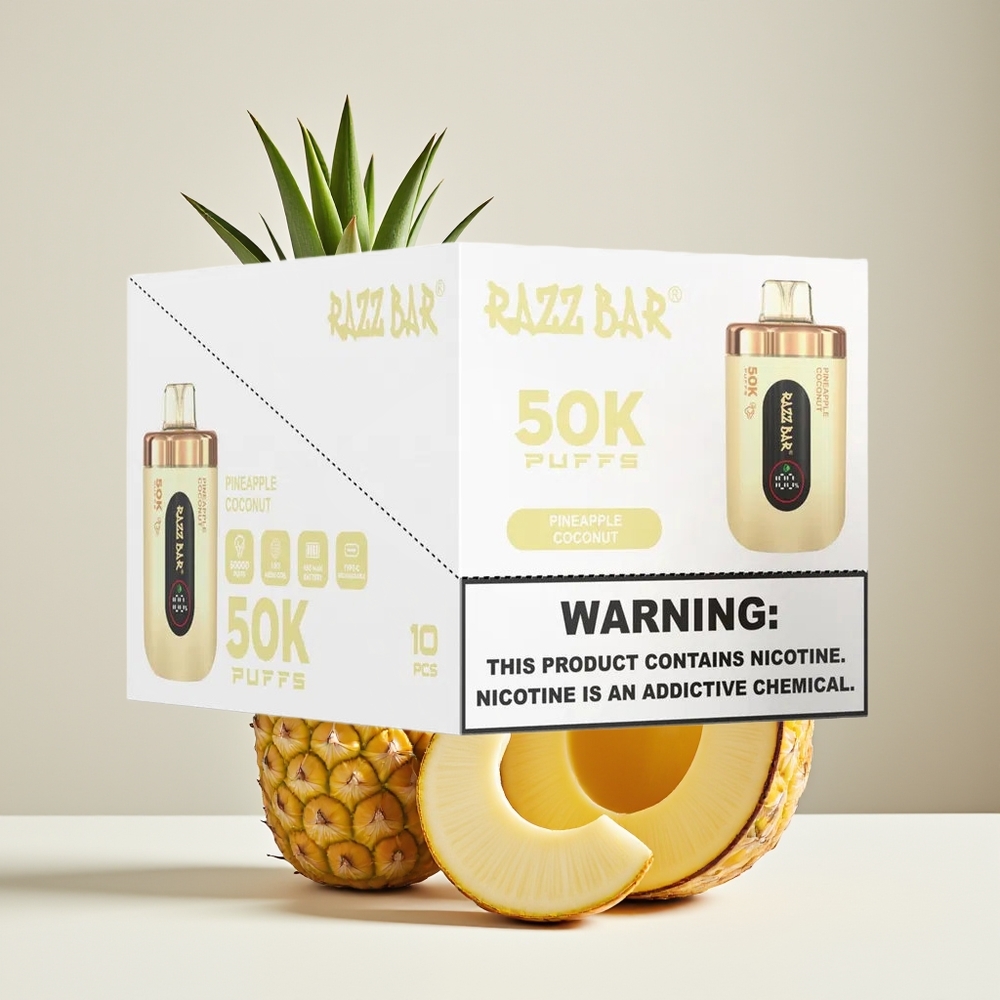 Razz Bar 50K Puffs Disposable Vape Pineapple Coconut New Zealand Wholesale 1.0 Ohm Mesh 650mAh Type-C 2% Nic