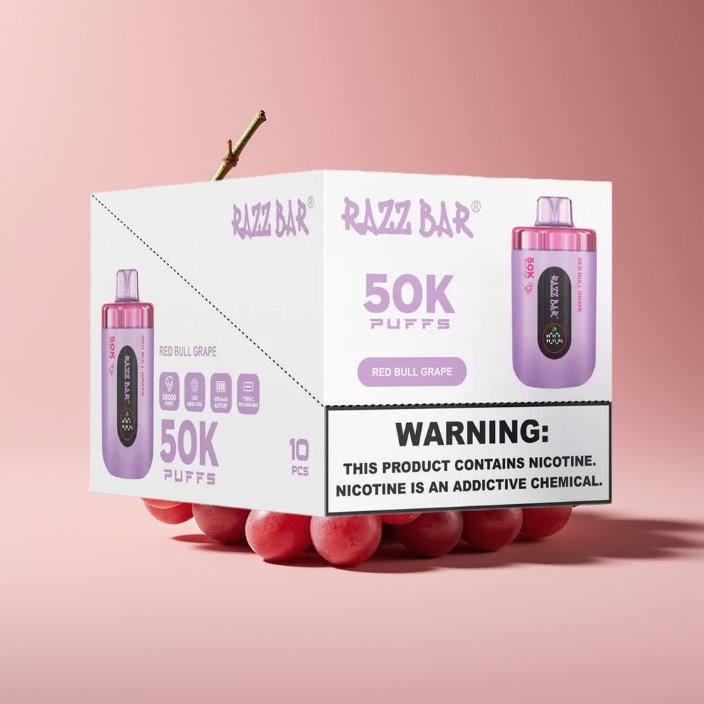 Razz Bar 50K Puffs Disposable Vape Red Bull Grape New Zealand Wholesale 50000 Puffs 1.0 Ohm Mesh 650mAh Type-C 2% Nic