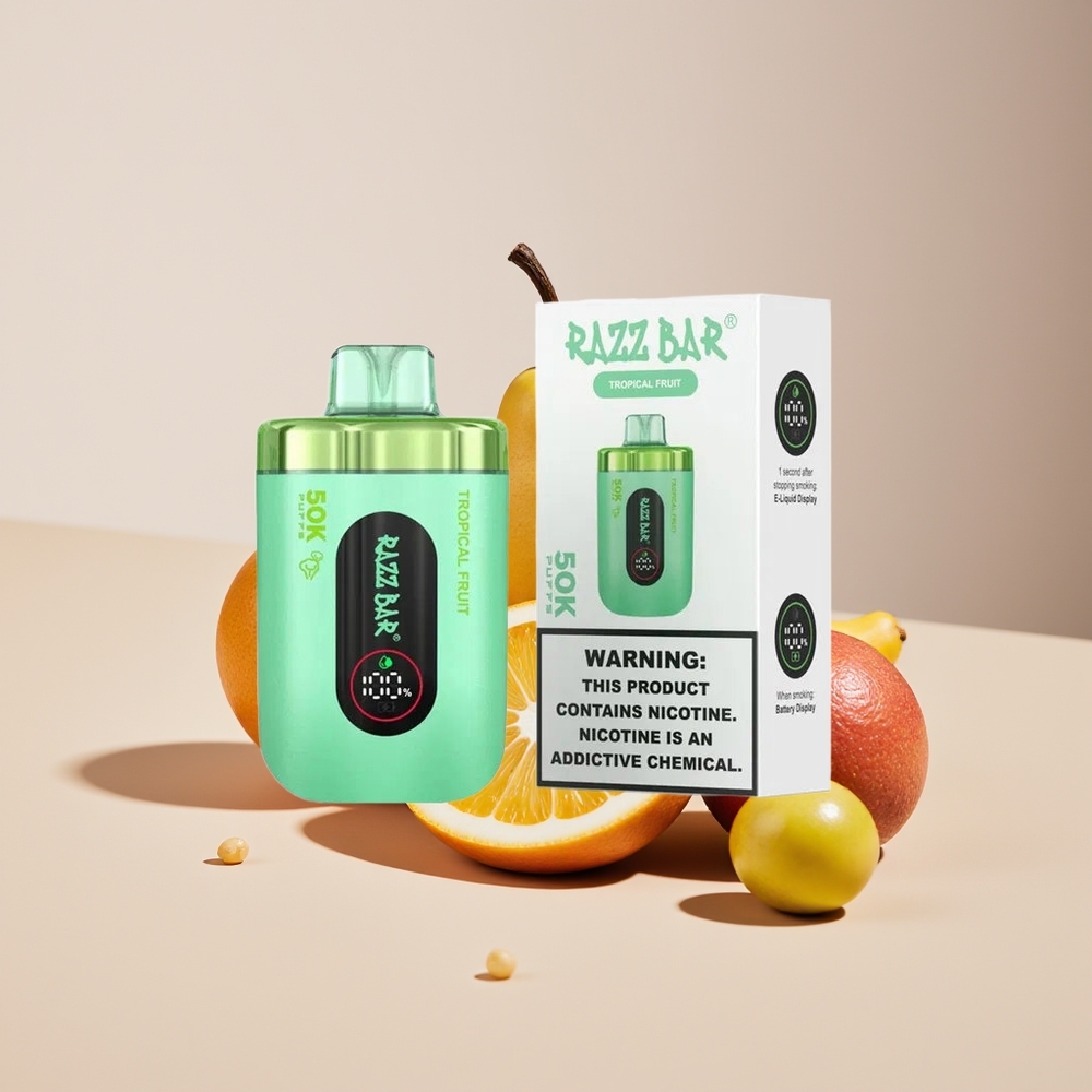 Razz Bar 50K Puffs Disposable Vape Tropical Fruit New Zealand Wholesale 50000 Puffs 1.0 Ohm Mesh 650mAh Type-C 2% Nic
