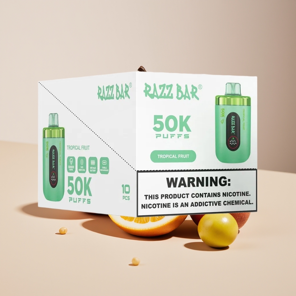 Razz Bar 50K Puffs Disposable Vape Tropical Fruit New Zealand Wholesale 50000 Puffs 1.0 Ohm Mesh 650mAh Type-C 2% Nic