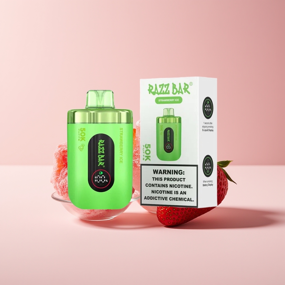 Razz Bar 50K Puffs New Zealand Wholesale Strawberry Ice Disposable Vape 50000 Puffs 1.0 Ohm Mesh 650mAh Type-C 2% Nic