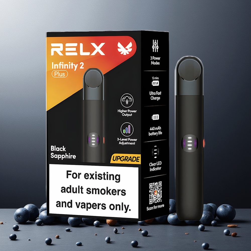 RELX Infinity 2 Plus New Zealand Wholesale 440mAh 1.9ml 600 Puffs Adjustable 3 Modes Black Sapphire