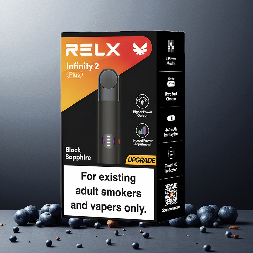 RELX Infinity 2 Plus New Zealand Wholesale 440mAh 1.9ml 600 Puffs Adjustable 3 Modes Black Sapphire