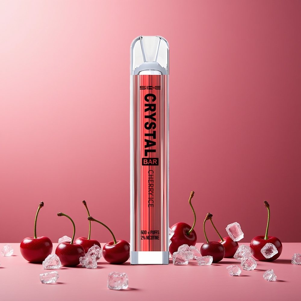 SKE Crystal Bar 600 Disposable New Zealand Wholesale Cherry Ice 2% Nicotine 500mAh 600 Puffs Stainless Steel PCTG Mesh Coil