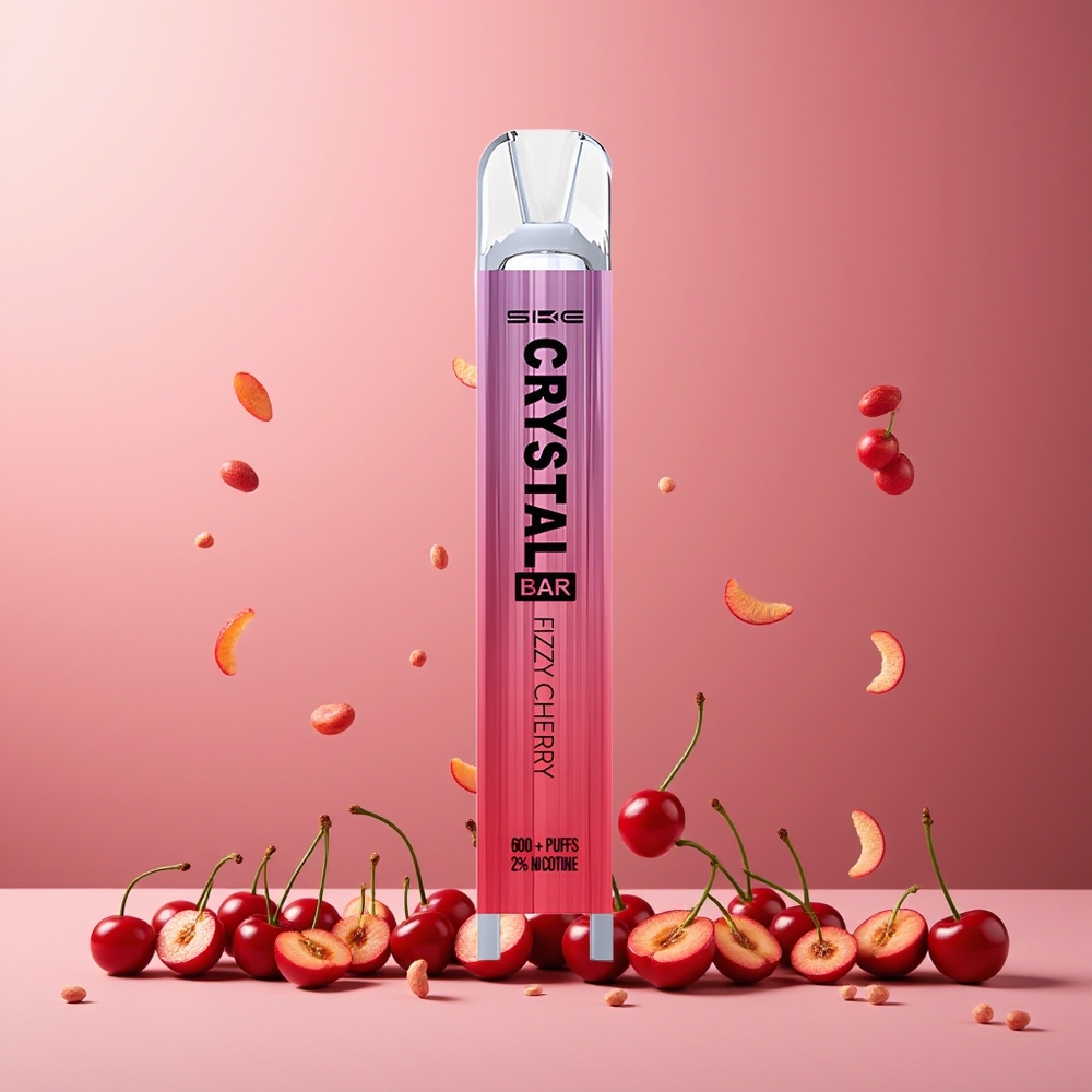 SKE Crystal Bar 600 Disposable Vape Fizzy Cherry New Zealand Wholesale 2% Nicotine 600 Puffs 500mAh Stainless Steel