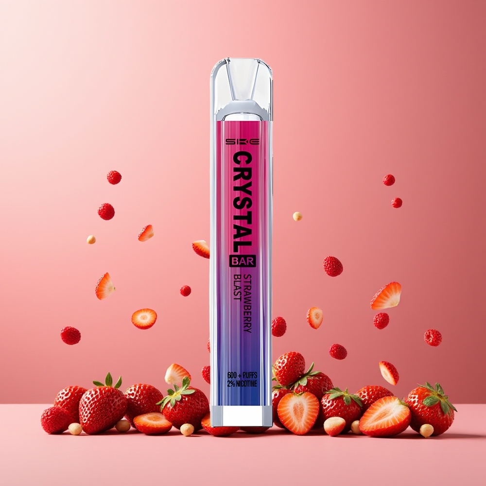 SKE Crystal Bar 600 New Zealand Wholesale Disposable Vape Strawberry Blast 2% Nicotine 500mAh 600 Puffs Stainless Steel PCTG