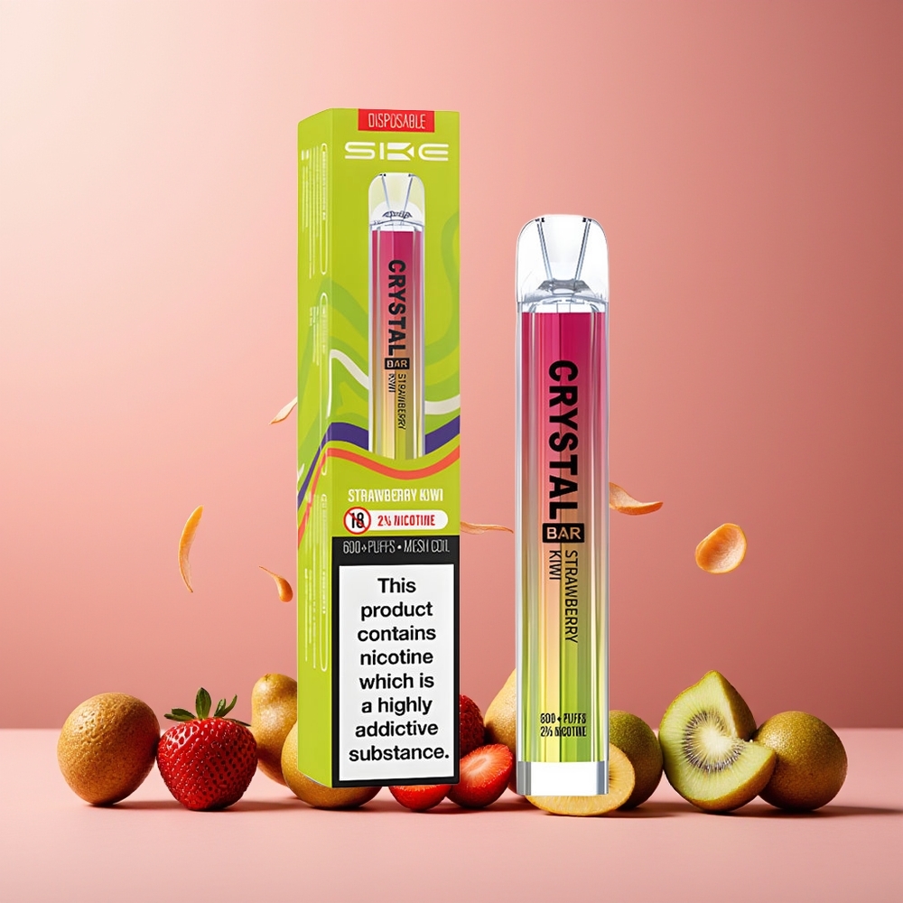 SKE Crystal Bar 600 New Zealand Wholesale Strawberry Kiwi 0%/2% Nicotine 500mAh 600 Puffs 2.0ml Mesh Coil