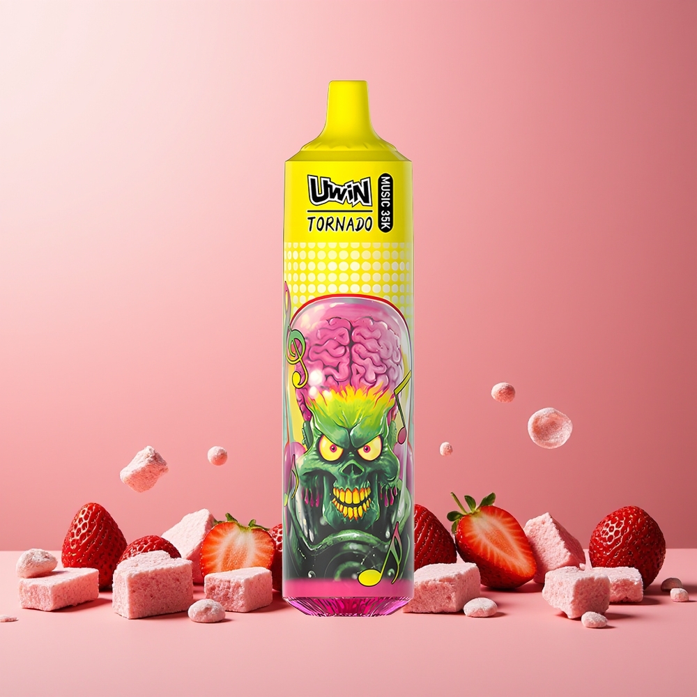 Uwin Tornado 35K Music Disposable Vape Strawberry Ice New Zealand Wholesale 600mAh Type-C 1.0 Ohm Mesh Coil 0%-5% Nicotine