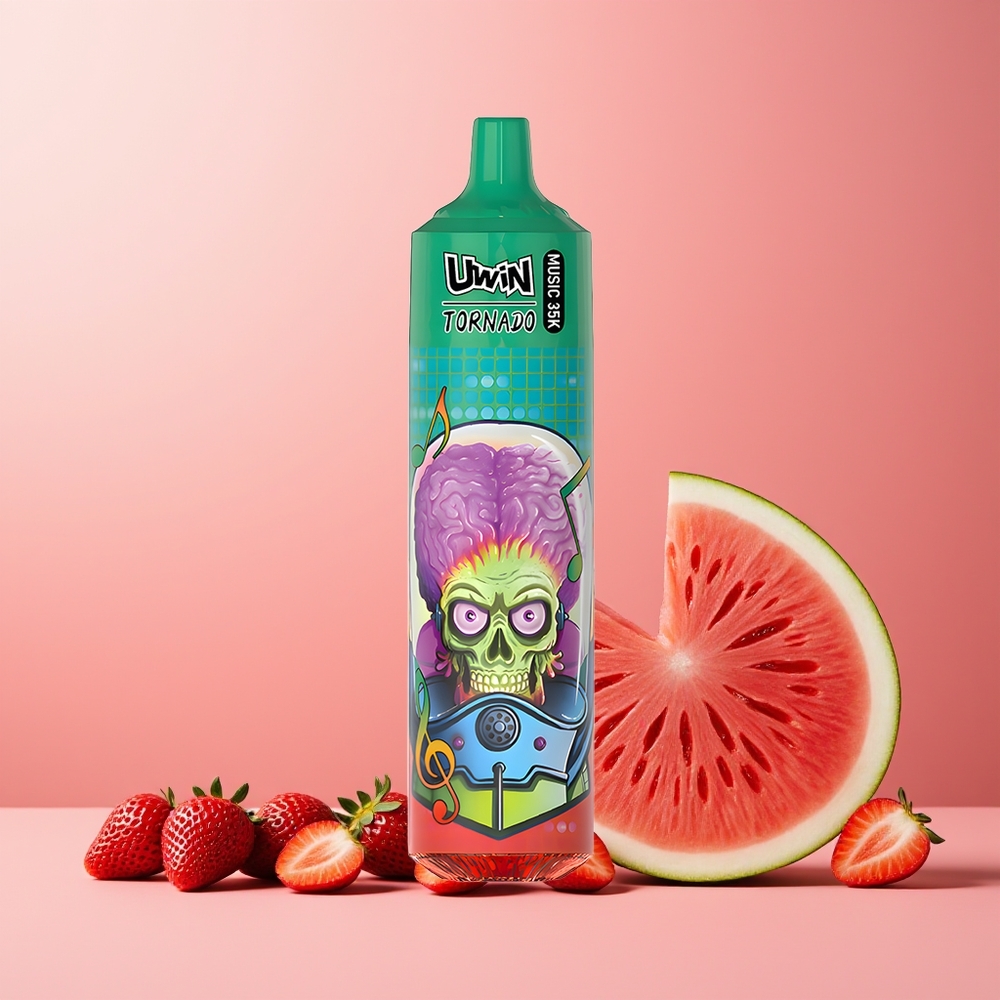 Uwin Tornado 35K Music Disposable Vape Strawberry Watermelon New Zealand Wholesale 600mAh Type-C 0%-5% Nicotine Mesh Coil