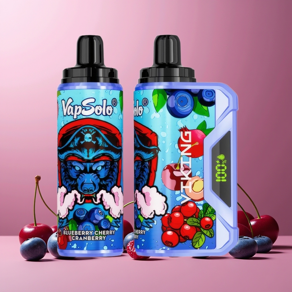 VapSolo VIKING 12000 Puffs 22mL Type-C LED Display Disposable Vape Blueberry Cherry Cranberry New Zealand Wholesale