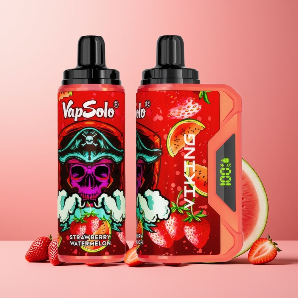 VapSolo VIKING 12000 Puffs New Zealand Wholesale Disposable Vape Strawberry Watermelon 22ml Type-C LED Display